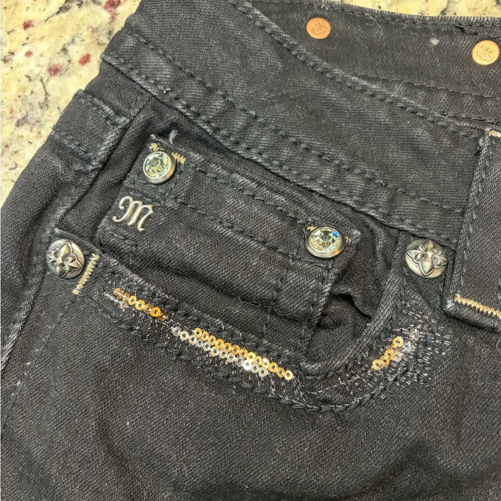 Miss Me Black Signature Skinny Jeans with Silver and Gold Embellished Pockets - Picture 7 of 10